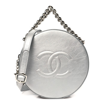 CHANEL Metallic Glazed Calfskin Round As Earth Evening Bag Silver