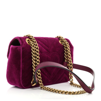 GUCCI Velvet Matelasse Mini GG Marmont Shoulder Bag Fuchsia Violet Cyclamen