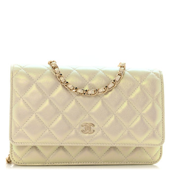 CHANEL Iridescent Lambskin Quilted Wallet On Chain WOC Ivory