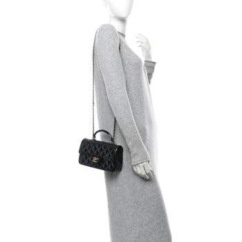 CHANEL Patent Quilted Mini Top Handle Rectangular Flap Black