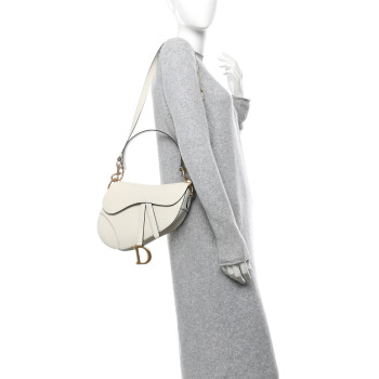 CHRISTIAN DIOR Grained Calfskin Saddle Bag White