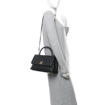 CHANEL Caviar Quilted Small Coco Handle Flap Black