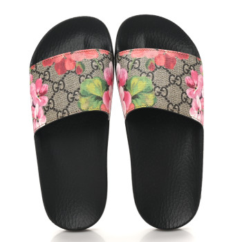 GUCCI GG Supreme Monogram Blooms Slide Sandals 35 Beige Multicolor