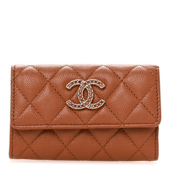 CHANEL Shiny Caviar Quilted Strass CC Flap Card Holder Brown