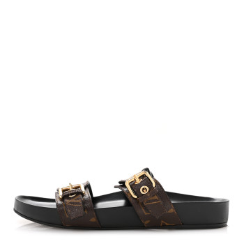 LOUIS VUITTON Monogram Bom Dia Mule Sandals 39 Black