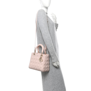 CHRISTIAN DIOR Lambskin Cannage Medium Lady Dior Light Pink
