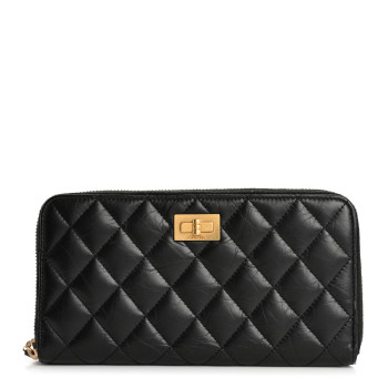 CHANEL Aged Calfskin Quilted Reissue Large Gusset Zip Around Wallet Black