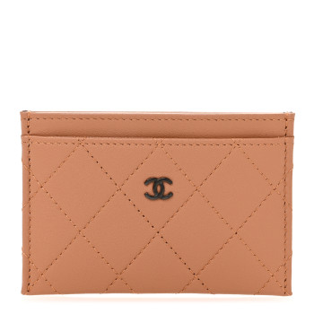 CHANEL Grained Calfskin Quilted Card Holder Brown