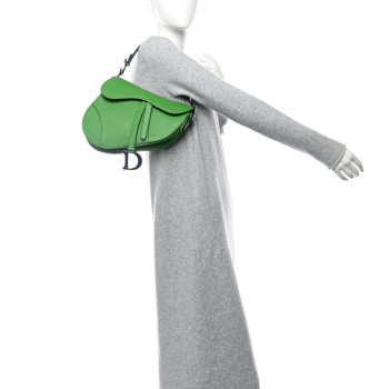 CHRISTIAN DIOR Grained Calfskin Saddle Bag Green