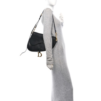 CHRISTIAN DIOR Shiny Goatskin Large Soft Saddle Bag Black