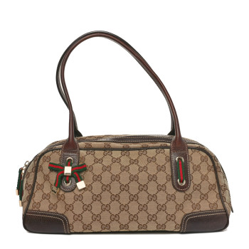 GUCCI Monogram Small Princy Satchel Dark Brown