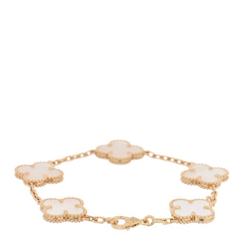 VAN CLEEF & ARPELS 18K Yellow Gold Mother of Pearl 5 Motifs Vintage Alhambra Bracelet