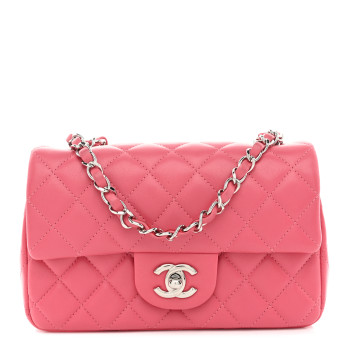 CHANEL Lambskin Quilted Mini Rectangular Flap Pink