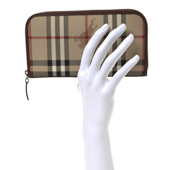 BURBERRY Haymarket Check Large Ziggy Zip Around Wallet Beige