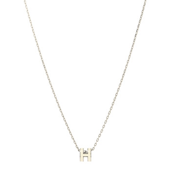 HERMES Lacquered Palladium Mini Pop H Pendant Necklace White