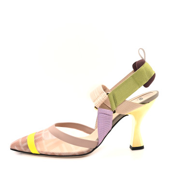 FENDI Mesh Vitello FF Colibri 100mm Slingback Pumps 41 Rose Multicoor