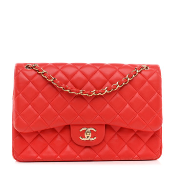CHANEL Lambskin Quilted Jumbo Double Flap Red