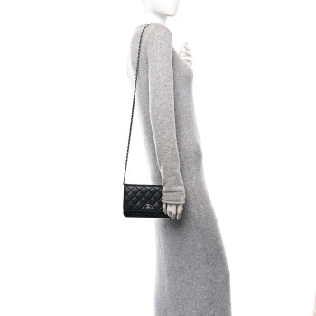 CHANEL Lambskin Quilted Wallet On Chain WOC Black
