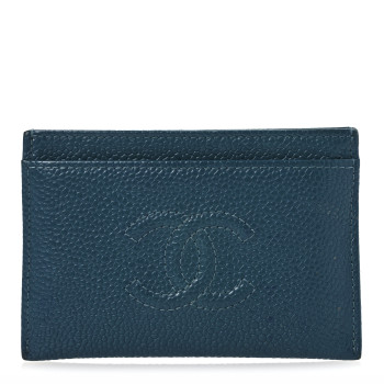 CHANEL Caviar Timeless CC Card Holder Wallet Blue