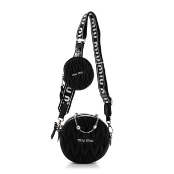 MIU MIU Nappa Matelasse Crystal Round Crossbody Bag Black