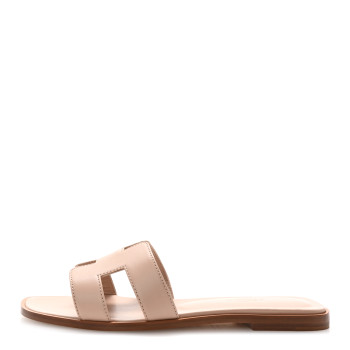 HERMES Box Calfskin Oran Sandals 37.5 Rose Pale