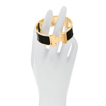 HERMES Enamel Wide Clic Clac H Bracelet PM Black