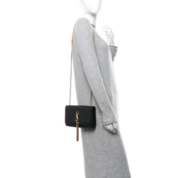 SAINT LAURENT Grain De Poudre Small Classic Monogram Kate Tassel Satchel Black