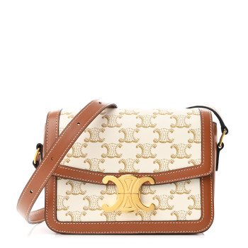 CELINE Calfskin Triomphe Canvas Teen Triomphe Bag White