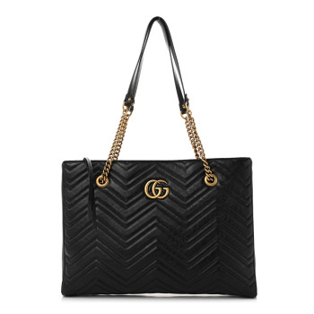 GUCCI Vintage Calfskin Matelasse Medium GG Marmont Slim Tote Black