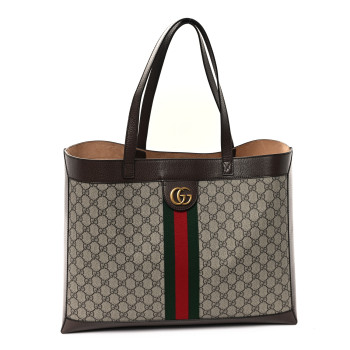 GUCCI Gg Supreme Monogram Web Ophidia Tote Brown