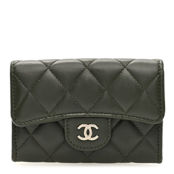 CHANEL Lambskin Quilted Flap Card Holder Wallet Khaki