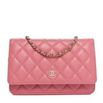 CHANEL Caviar Quilted Wallet On Chain WOC Dark Pink