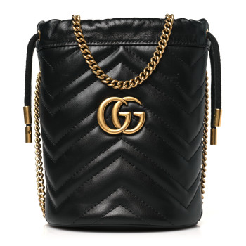 GUCCI Calfskin Matelasse Mini GG Marmont 2.0 Bucket Bag Black