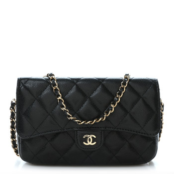 CHANEL Caviar Quilted Flap Phone Holder With Chain Black