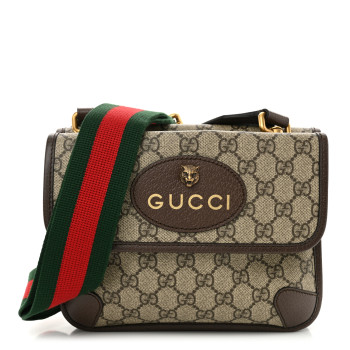 GUCCI GG Supreme Monogram Web Small Neo Vintage Double Flap Messenger Bag Beige New Acero