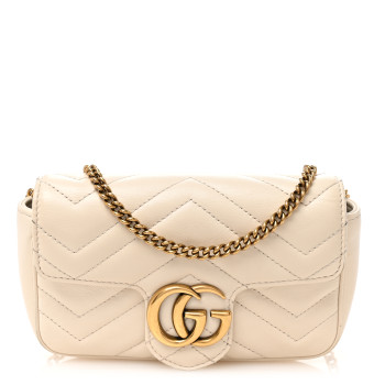 GUCCI Calfskin Matelasse Super Mini GG Marmont Shoulder Bag White