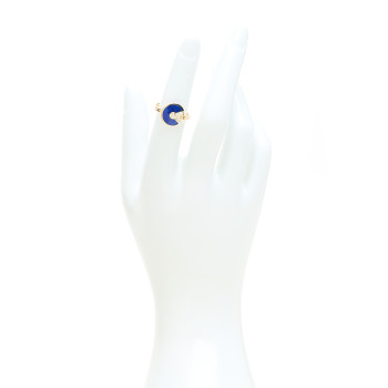 CARTIER 18K Yellow Gold Diamond Lapis Lazuli Amulette de Cartier Ring 49 5