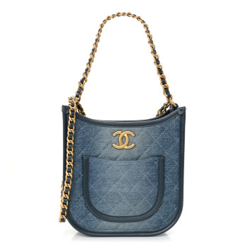 Washed Denim Quilted Small Hobo Blue