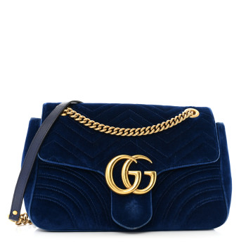GUCCI Velvet Matelasse Medium GG Marmont Shoulder Bag Cobalt Blue