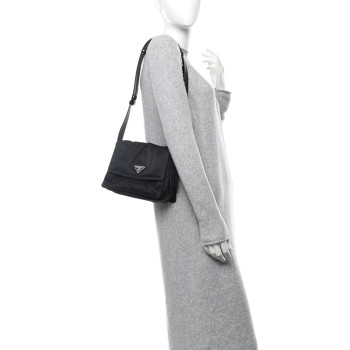 PRADA Re-Nylon Vitello Padded Small Flap Shoulder Bag Black
