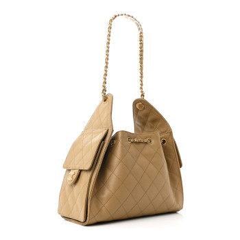 CHANEL Caviar Quilted Small Chanel 25 Handbag Dark Beige