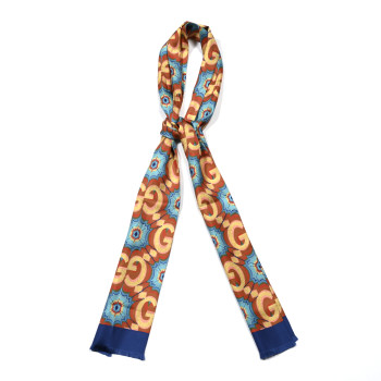 GUCCI Silk Monogram Kaleidoscope Gucci 100 Fringe Scarf Blue Orange Multicolor