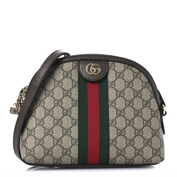 GUCCI GG Supreme Monogram Textured Dollar Calfskin Web Small Ophidia Dome Shoulder Bag Beige Ebony New Acero