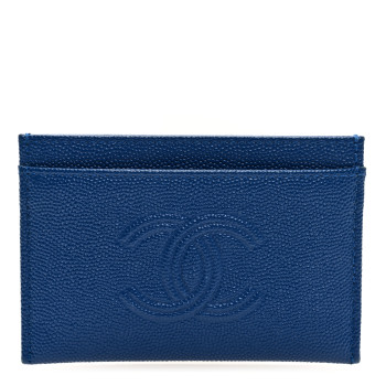 CHANEL Caviar Timeless CC Card Holder Wallet Blue