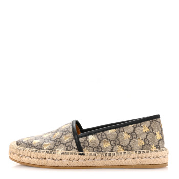 GUCCI GG Supreme Monogram Bees Espadrille Flats 38.5 Beige Ebony Oro Black