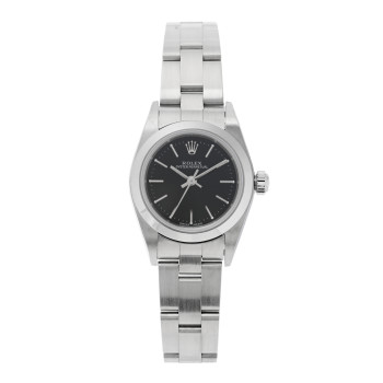 ROLEX Stainless Steel 24mm Oyster Perpetual Watch Black 76080