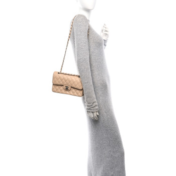 CHANEL Caviar Quilted Small Double Flap Beige