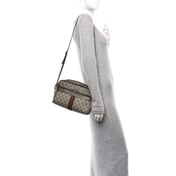 GUCCI GG Supreme Monogram Web Small Ophidia Shoulder Bag Brown