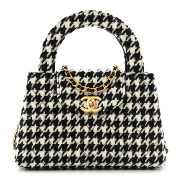 CHANEL Tweed Houndstooth Quilted Nano Kelly Shopper Black White