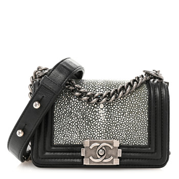 CHANEL Galuchat Stingray Mini Boy Flap Black Silver